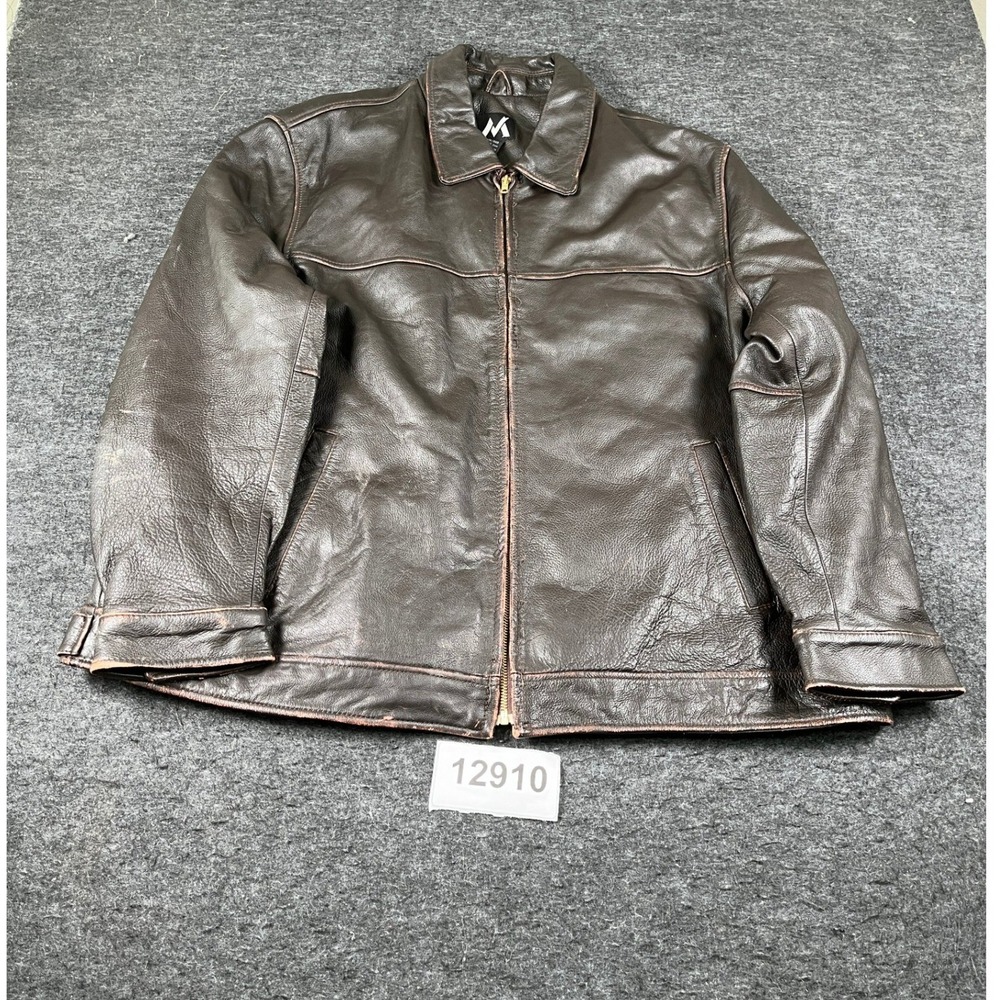 M. Julian Leather Bomber Jacket Mens XXL Brown Fair Distressed Quilted Lining